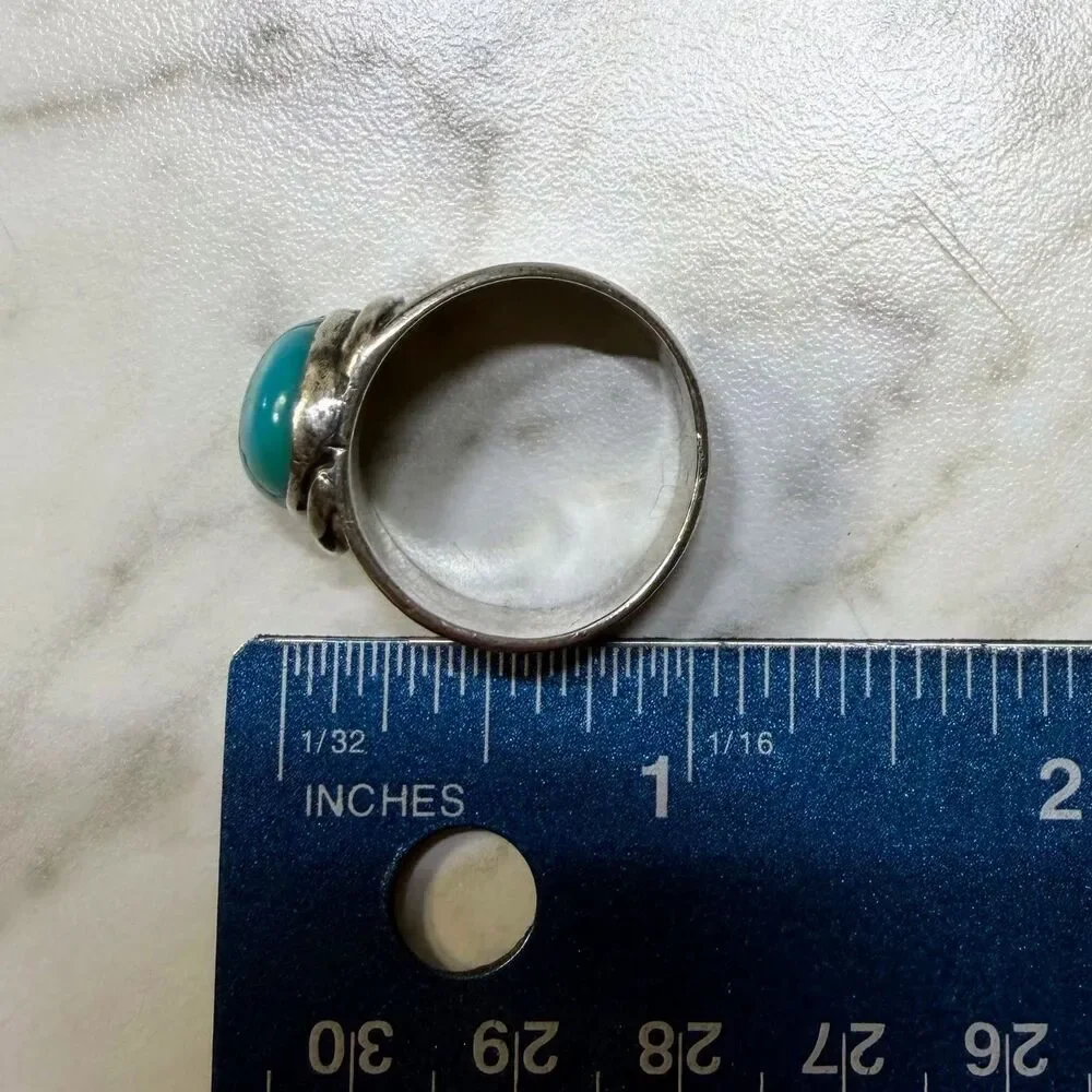Vintage Navajo-Style Sterling Silver Turquoise Ring Men Size 10